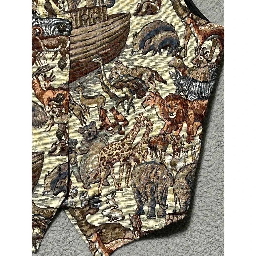 VTG Bobbie Brooks Noahs Ark Vest Sz M Animals Lions Elephant Deer Christian - Picture 2 of 11